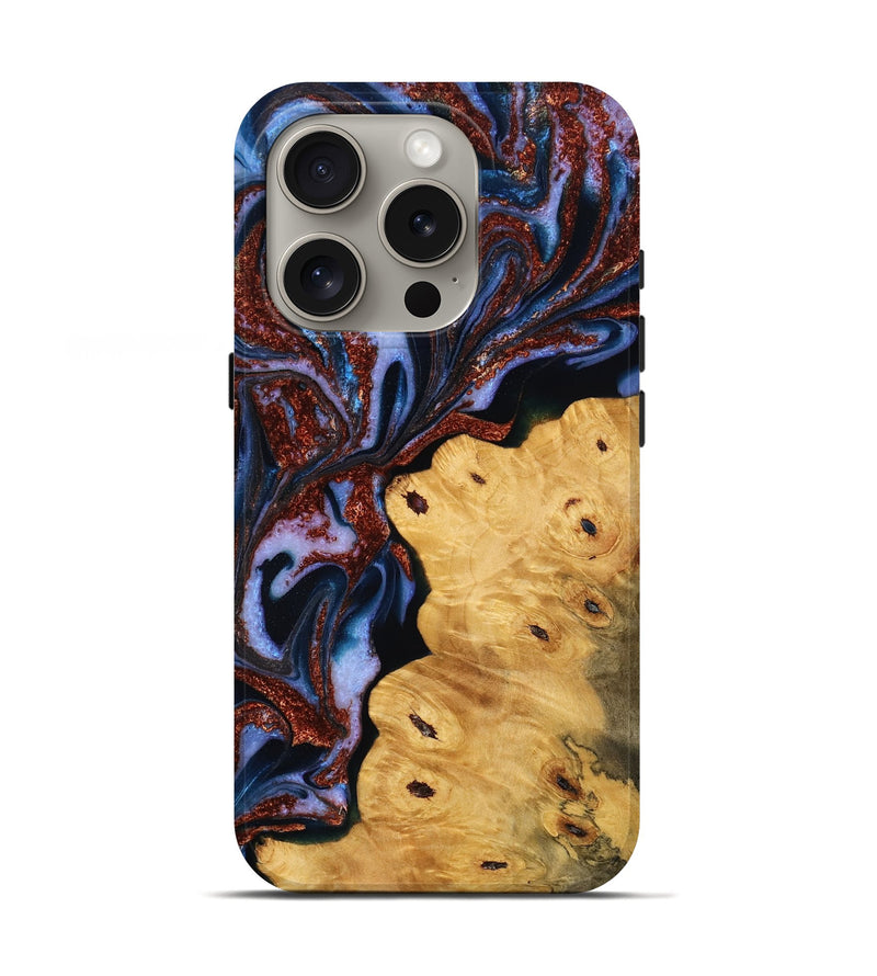 iPhone 16 Pro Wood Live Edge Phone Case - Andre (Teal & Gold, 778520)