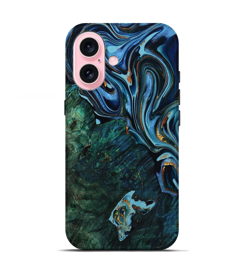 iPhone 17 Wood Live Edge Phone Case - Kenley (Teal & Gold, 778524)