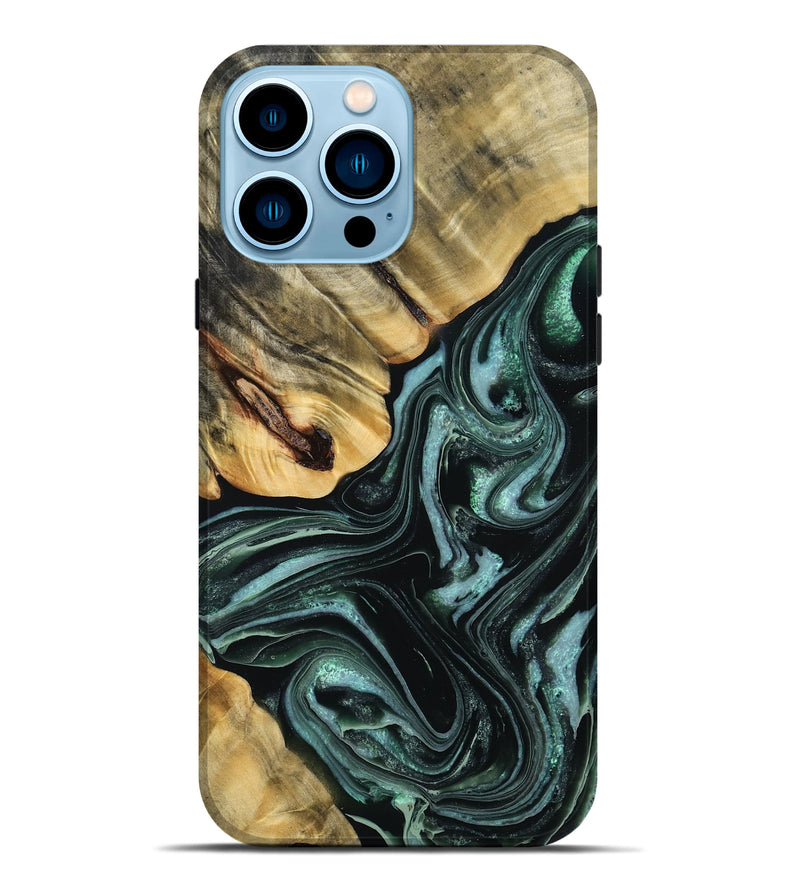 iPhone 14 Pro Max Wood Live Edge Phone Case - Ardith (Green, 778759)