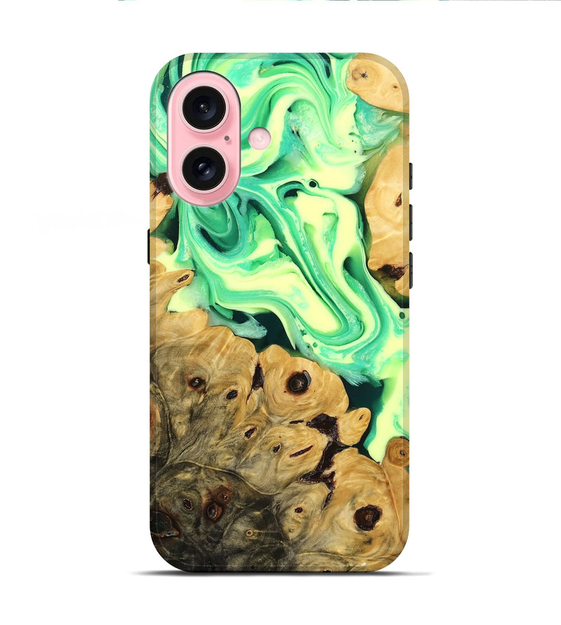 iPhone 16 Wood Live Edge Phone Case - Kashton (Green, 778762)