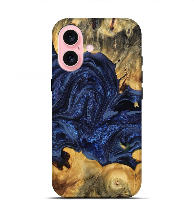 iPhone 16 Wood Live Edge Phone Case - Hobart (Blue, 778768)