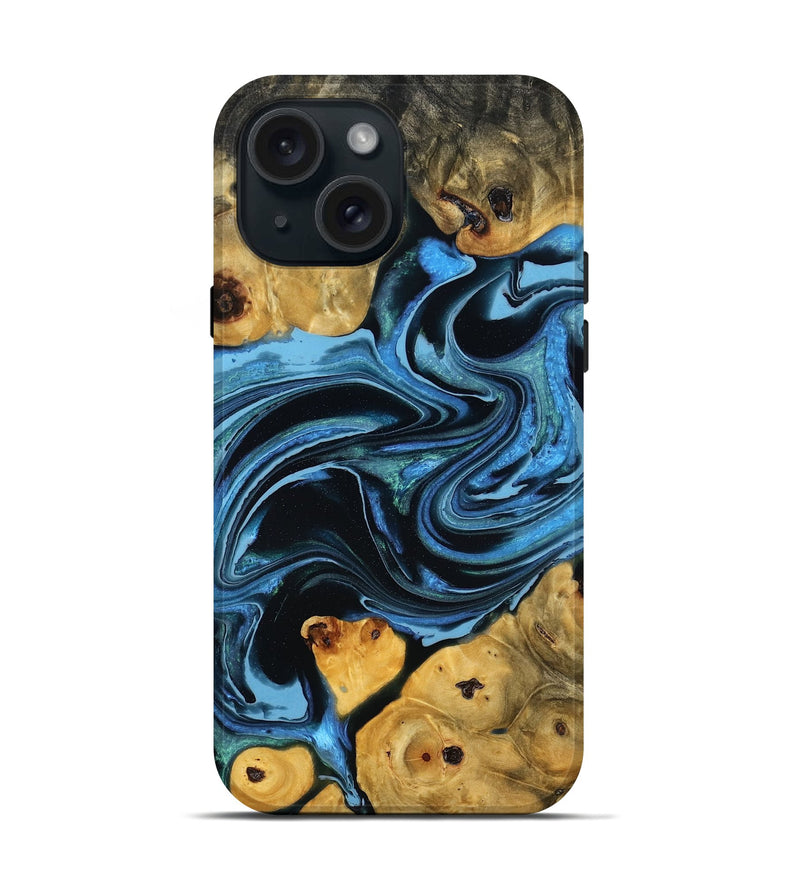 iPhone 15 Wood Live Edge Phone Case - Novalee (Blue, 778769)