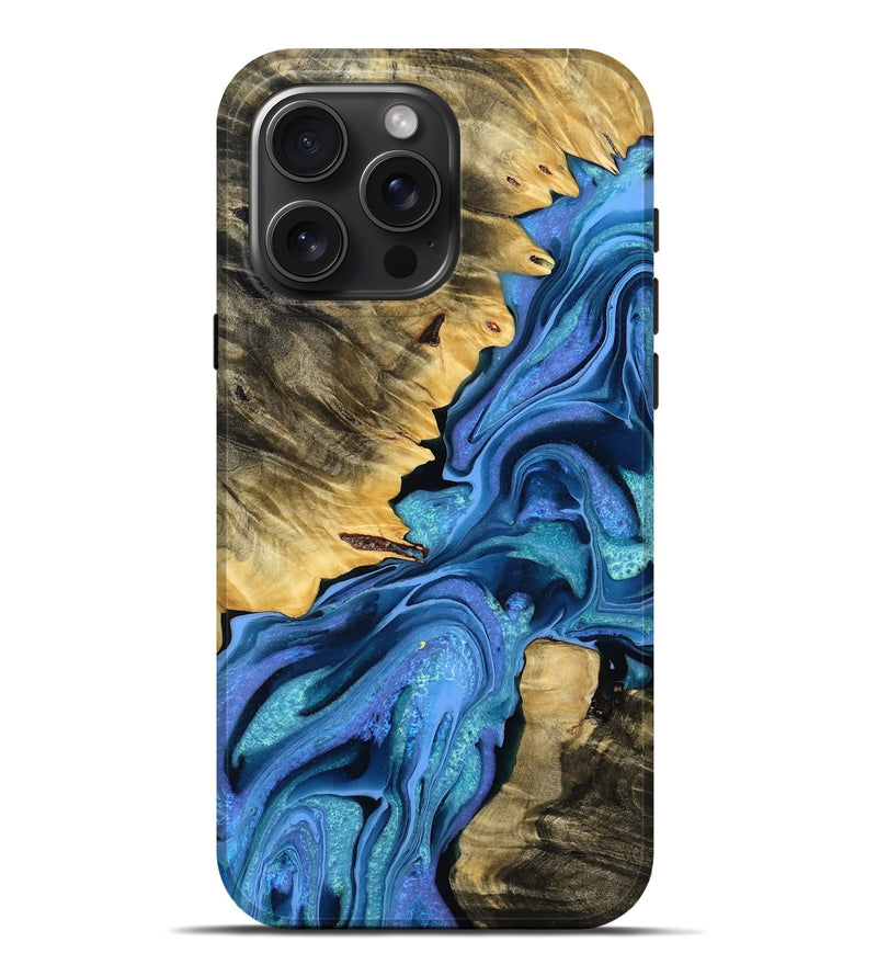 iPhone 16 Pro Max Wood Live Edge Phone Case - Leone (Blue, 778778)