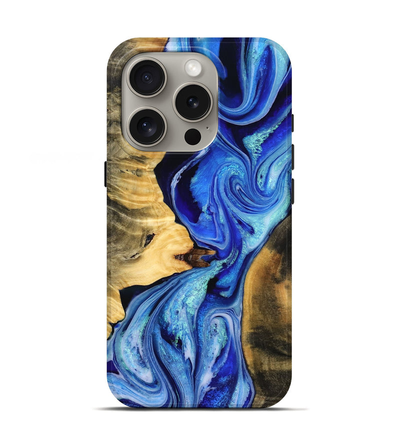 iPhone 16 Pro Wood Live Edge Phone Case - Douglas (Blue, 778899)