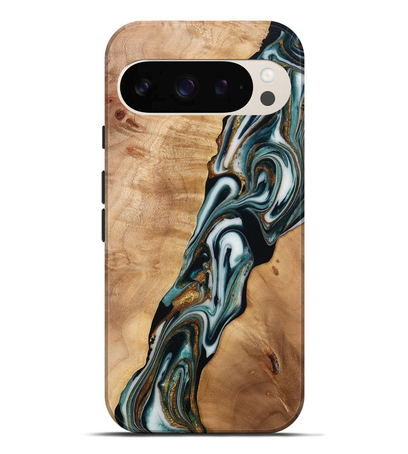 Pixel 10 Pro XL Wood Live Edge Phone Case - Ken (Teal & Gold, 778992)