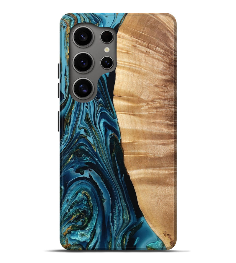Galaxy S25 Ultra Wood Live Edge Phone Case - Harmony (Teal & Gold, 778996)