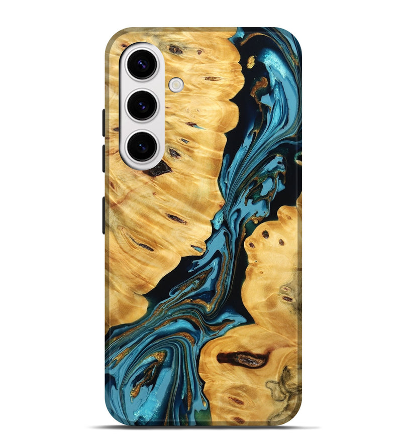 Galaxy S25 Plus Wood Live Edge Phone Case - Philip (Teal & Gold, 779006)