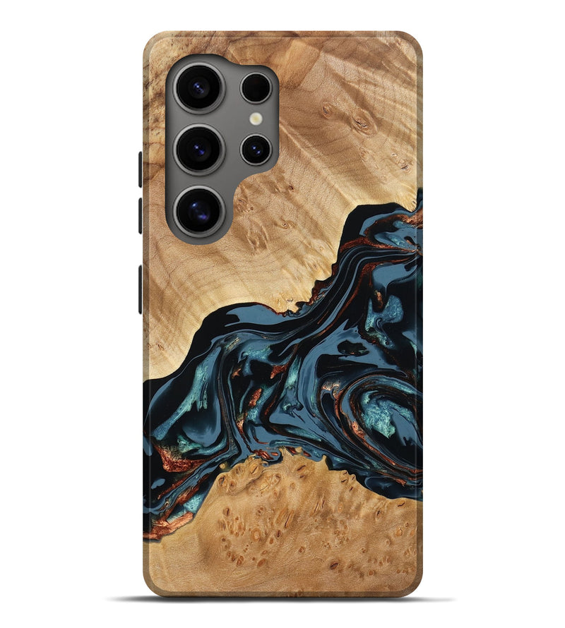 Galaxy S25 Ultra Wood Live Edge Phone Case - Venessa (Teal & Gold, 779180)