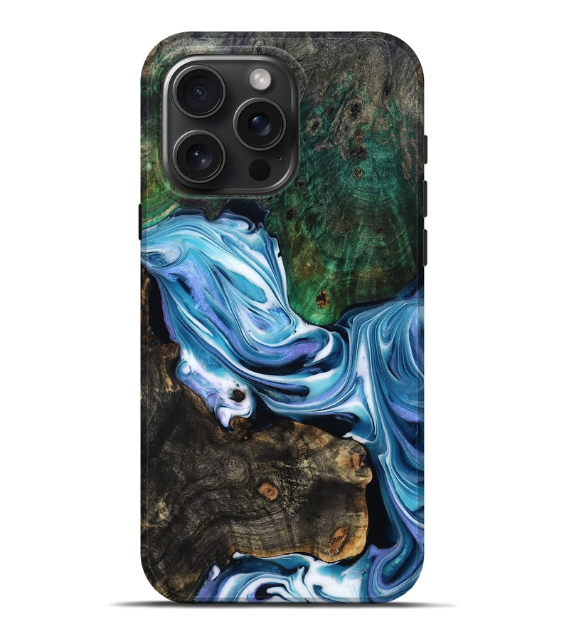 iPhone 16 Pro Max Wood Live Edge Phone Case - Zander (Blue, 779197)
