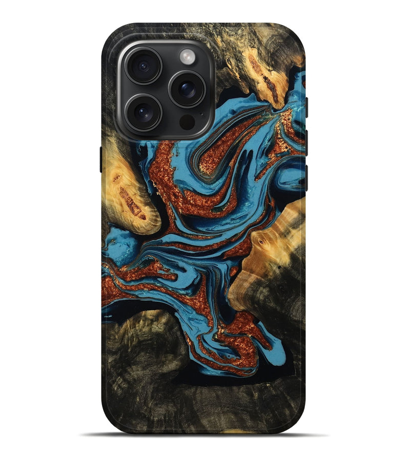 iPhone 16 Pro Max Wood Live Edge Phone Case - Cadence (Teal & Gold, 779765)