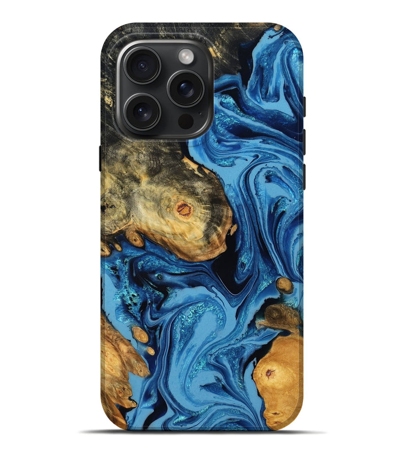 iPhone 16 Pro Max Wood Live Edge Phone Case - Javier (Blue, 779768)