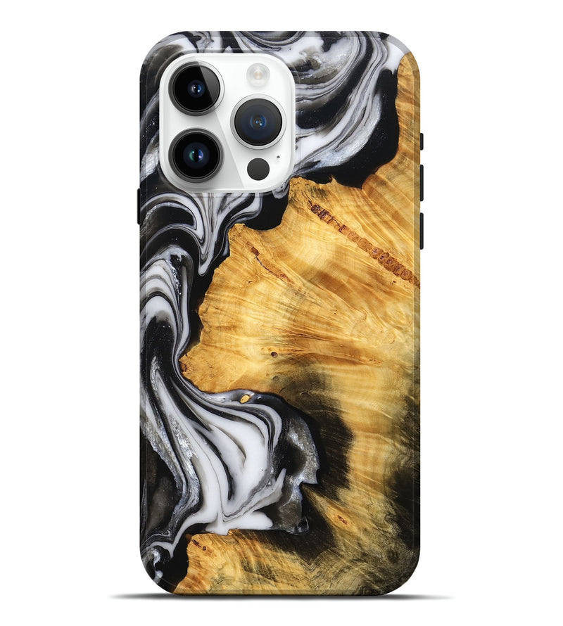 iPhone 15 Pro Max Wood Live Edge Phone Case - Rhodes (Black & White, 779771)