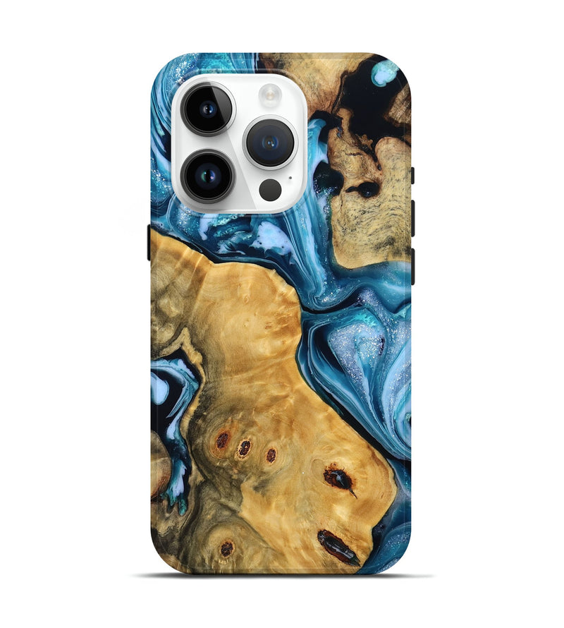 iPhone 15 Pro Wood Live Edge Phone Case - Kiaan (Blue, 780318)