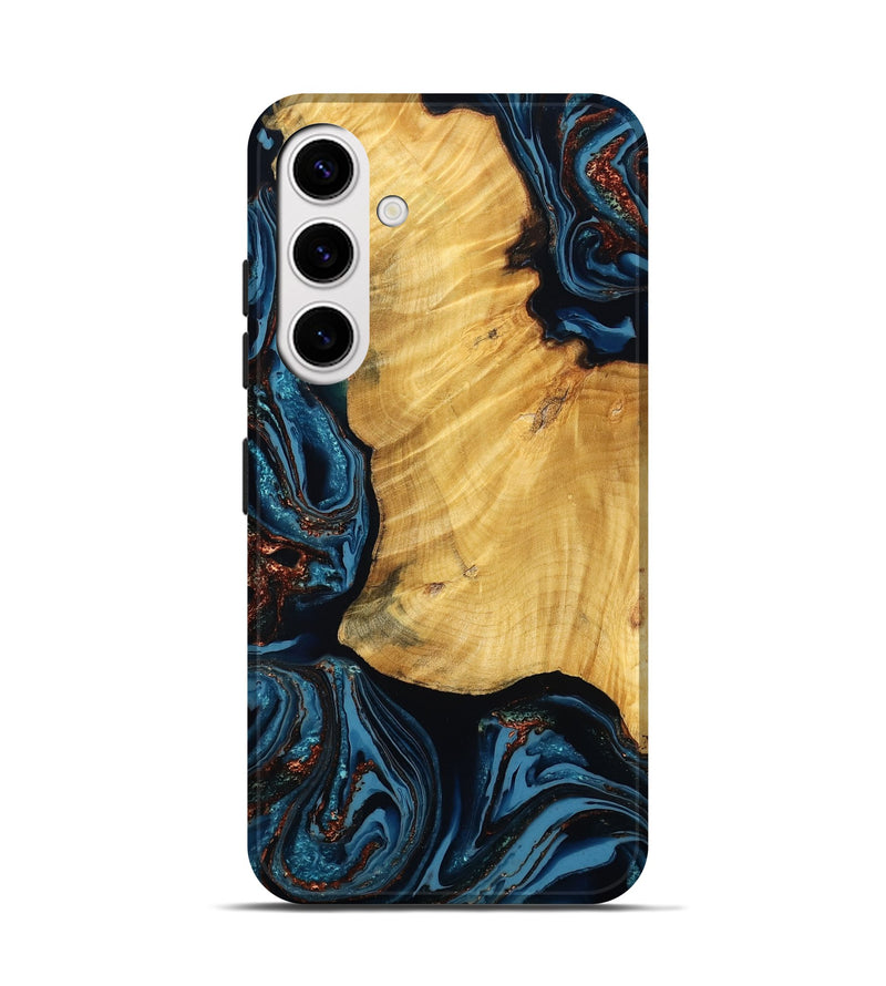Galaxy S25 Wood Live Edge Phone Case - Nova (Teal & Gold, 780323)