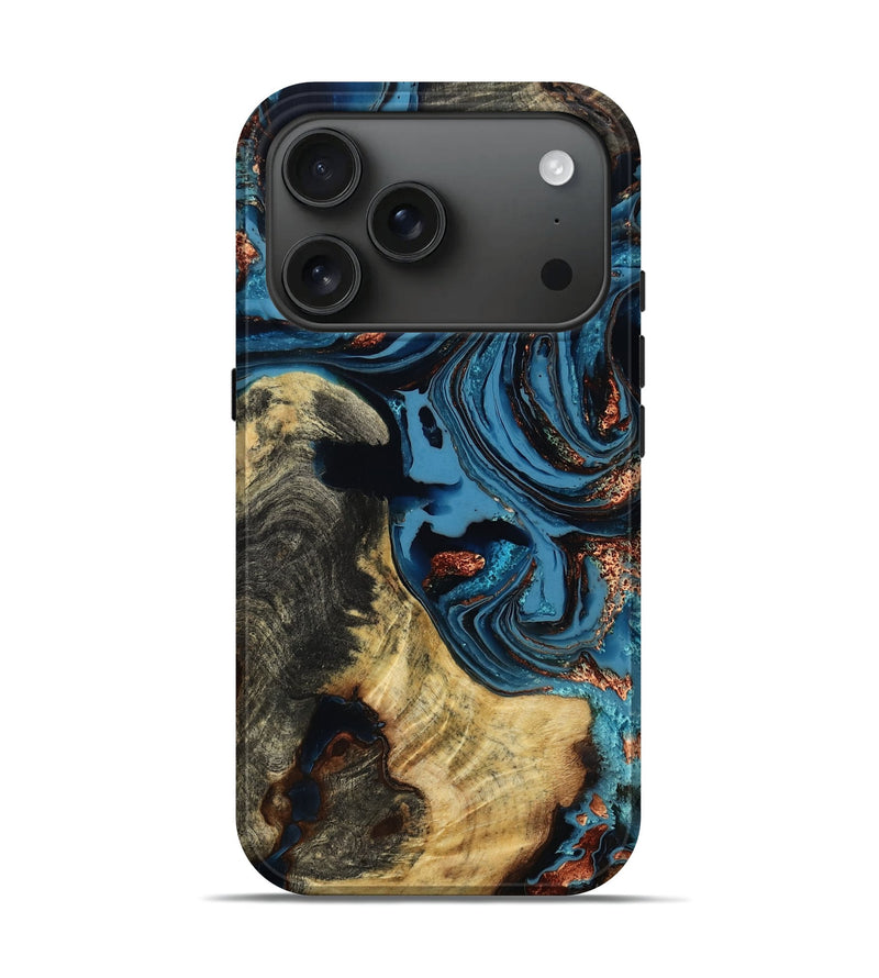 iPhone 17 Pro Wood Live Edge Phone Case - Nelle (Teal & Gold, 780324)
