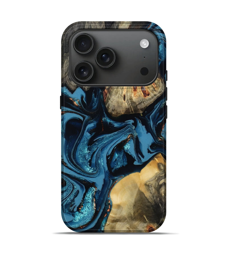 iPhone 17 Pro Wood Live Edge Phone Case - Giada (Teal & Gold, 780325)