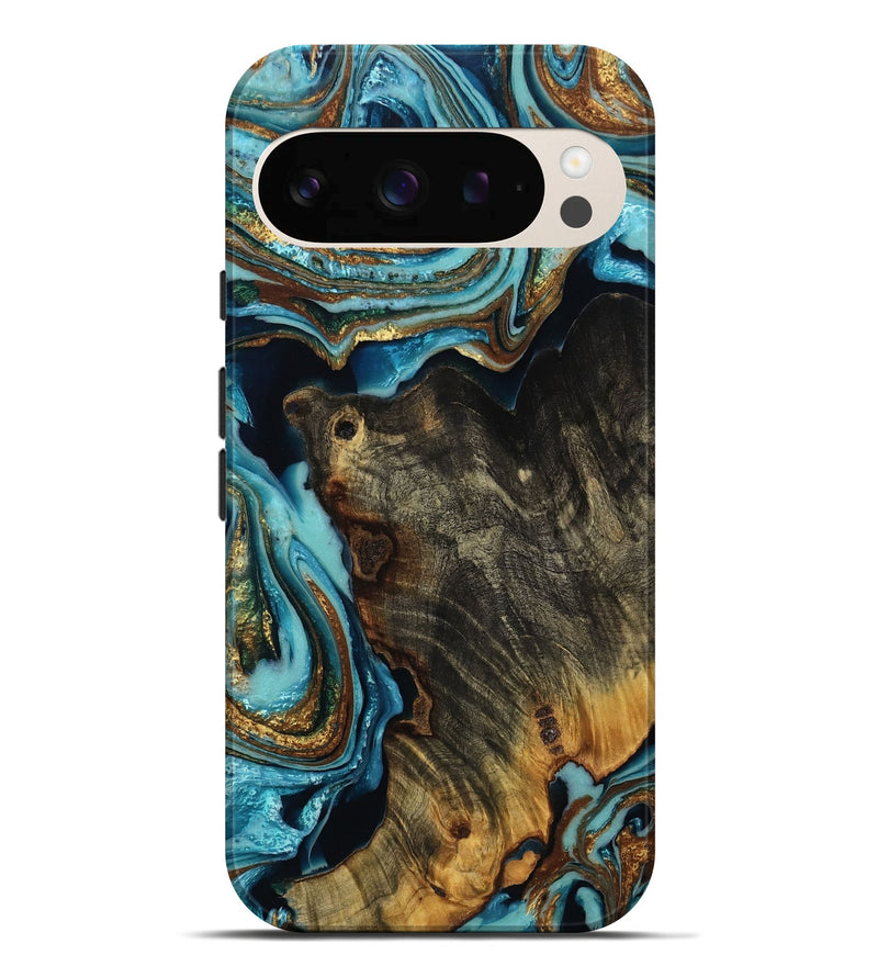 Pixel 10 Pro XL Wood Live Edge Phone Case - River (Teal & Gold, 780485)