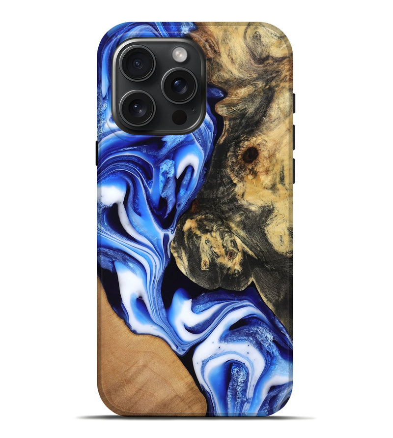 iPhone 16 Pro Max Wood Live Edge Phone Case - Shayla (Blue, 780486)