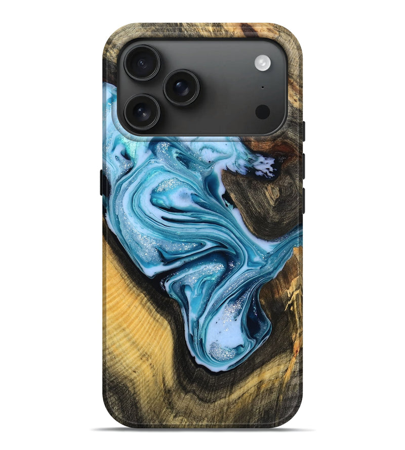 iPhone 17 Pro Max Wood Live Edge Phone Case - Kiera (Blue, 780487)