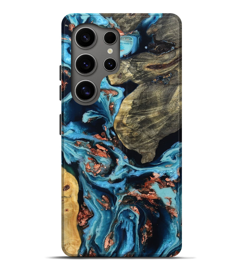 Galaxy S25 Ultra Wood Live Edge Phone Case - Booker (Teal & Gold, 781008)