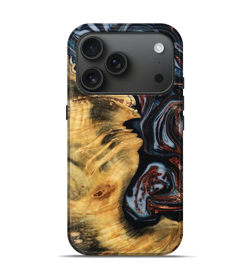 iPhone 17 Pro Wood Live Edge Phone Case - Bernard (Teal & Gold, 781009)
