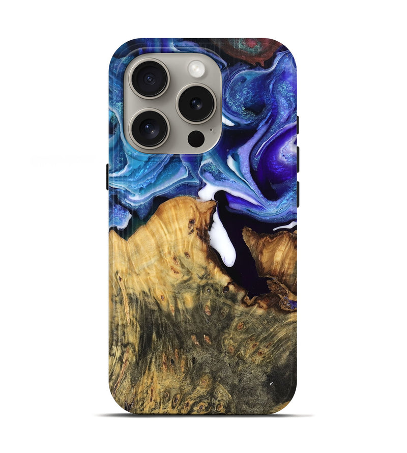 iPhone 16 Pro Wood Live Edge Phone Case - Tatiana (Blue, 781015)