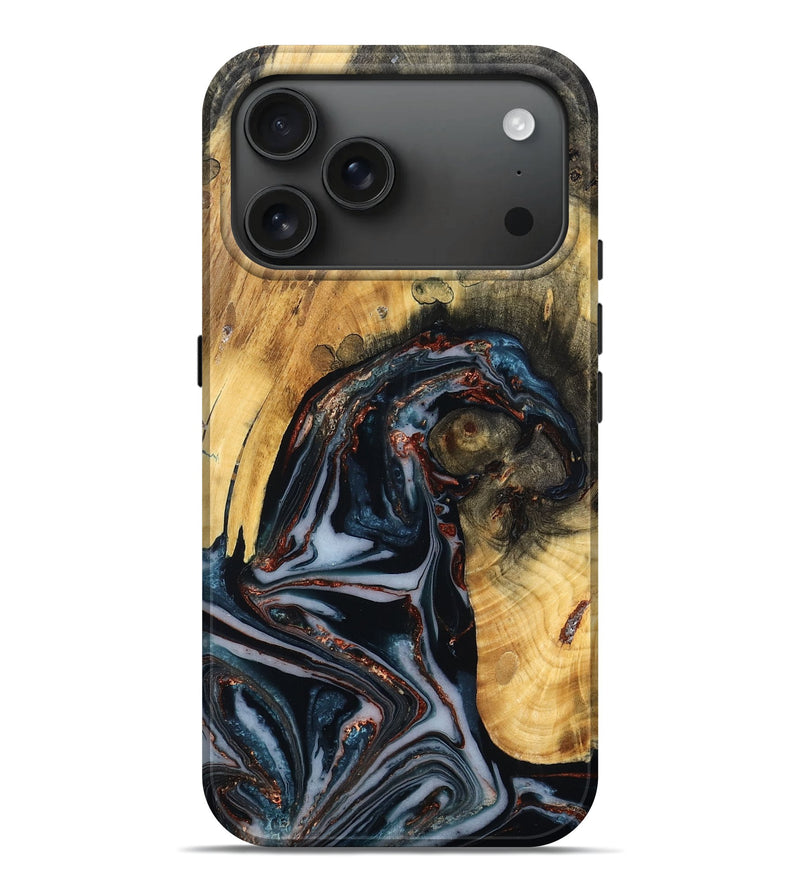 iPhone 17 Pro Max Wood Live Edge Phone Case - Beau (Teal & Gold, 781016)