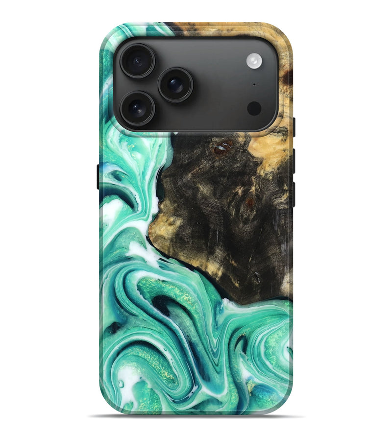 iPhone 17 Pro Max Wood Live Edge Phone Case - Alysia (Green, 781024)