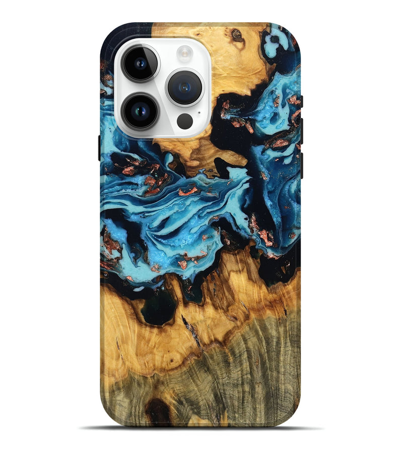 iPhone 15 Pro Max Wood Live Edge Phone Case - Alda (Blue, 781029)