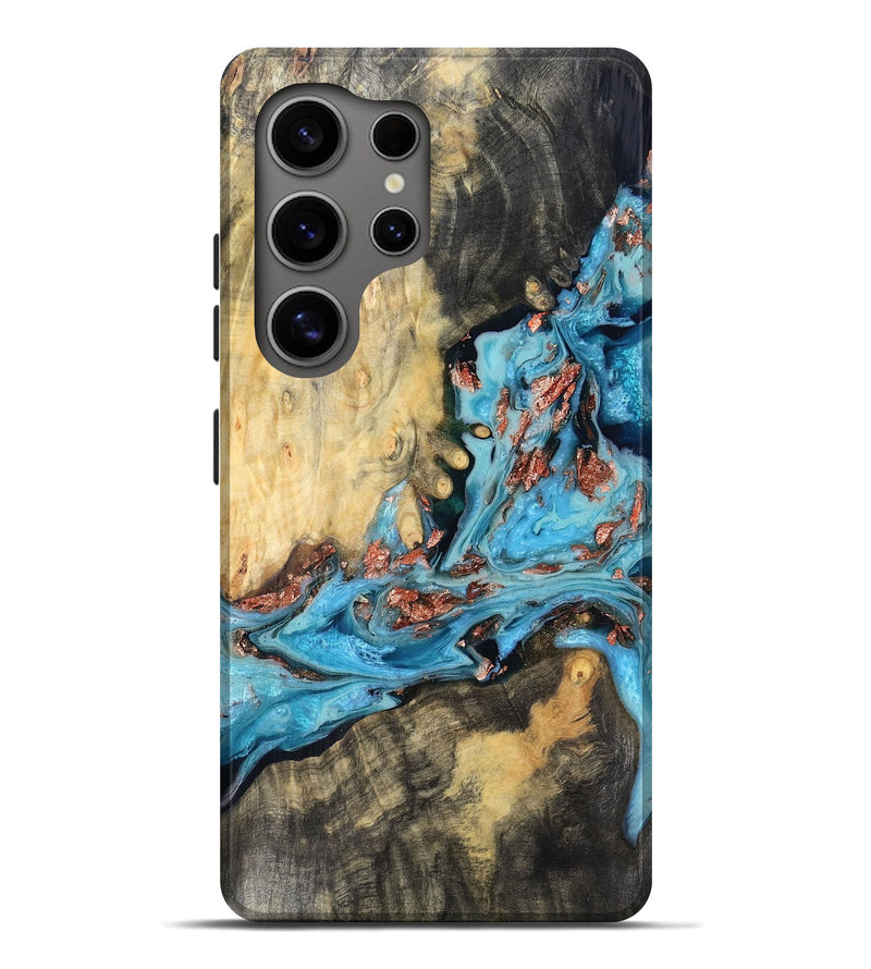 Galaxy S25 Ultra Wood Live Edge Phone Case - Cortez (Teal & Gold, 781031)