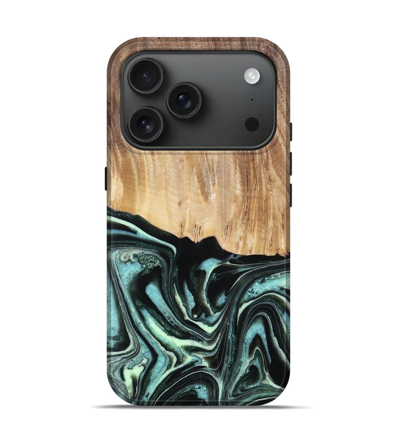 iPhone 17 Pro Wood Live Edge Phone Case - Amy (Green, 781036)