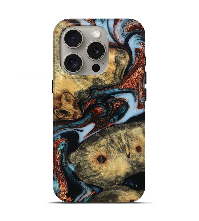 iPhone 16 Pro Wood Live Edge Phone Case - Meta (Teal & Gold, 781235)