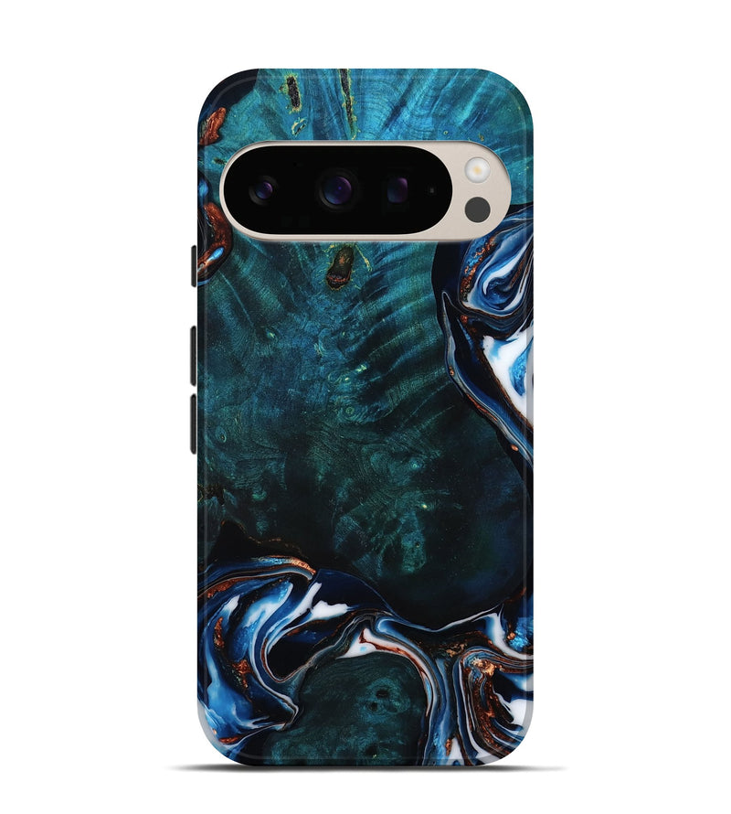 Pixel 10 Pro Wood Live Edge Phone Case - Sanaa (Teal & Gold, 781240)