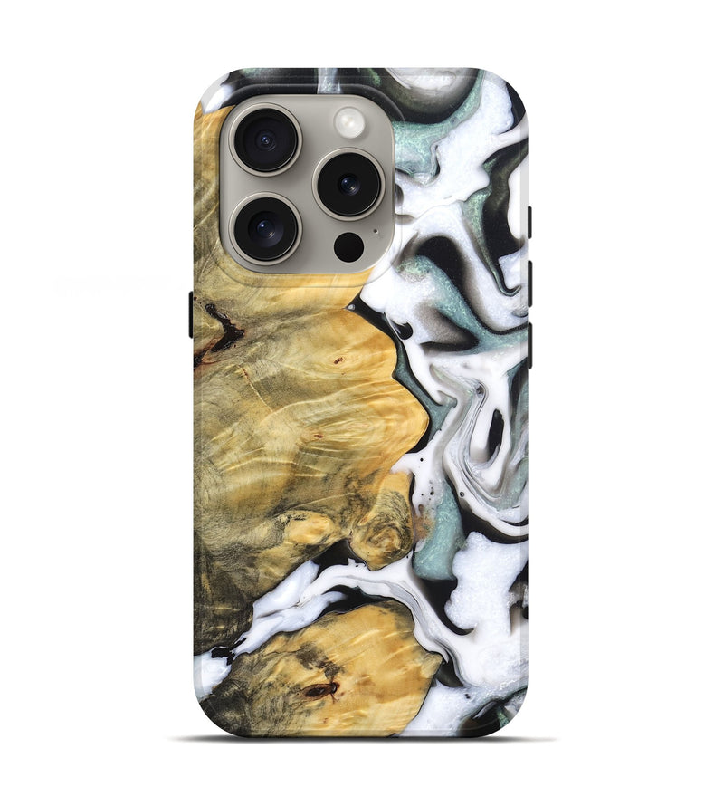 iPhone 16 Pro Wood Live Edge Phone Case - Tameka (Black & White, 781244)