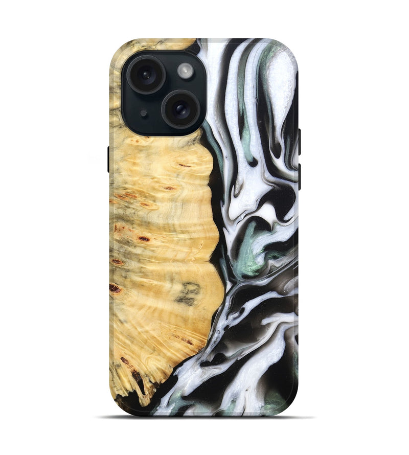 iPhone 15 Wood Live Edge Phone Case - Harmon (Black & White, 781247)