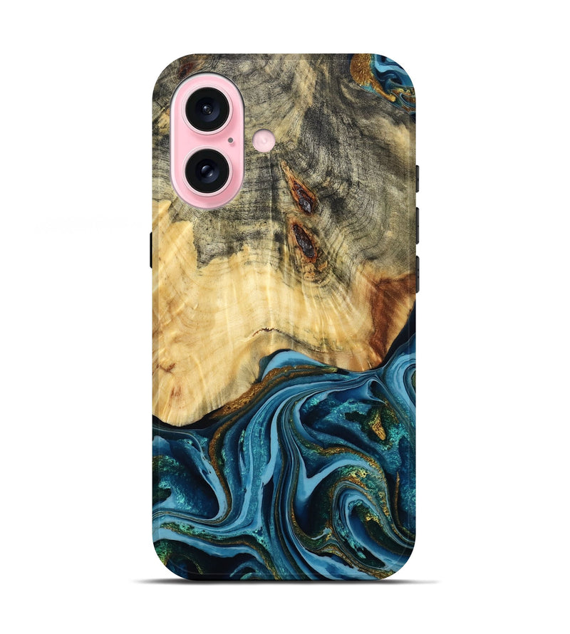iPhone 17 Wood Live Edge Phone Case - Adelina (Teal & Gold, 781248)