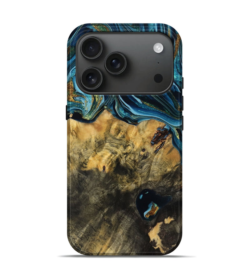 iPhone 17 Pro Wood Live Edge Phone Case - Linda (Teal & Gold, 781249)
