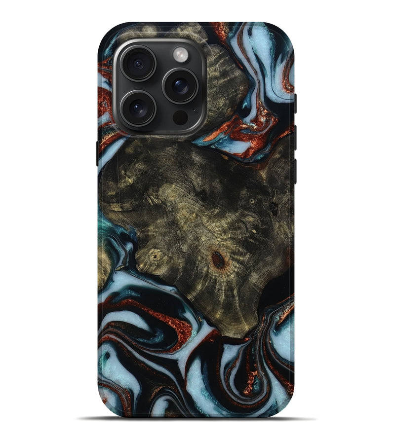 iPhone 16 Pro Max Wood Live Edge Phone Case - Alec (Teal & Gold, 781252)