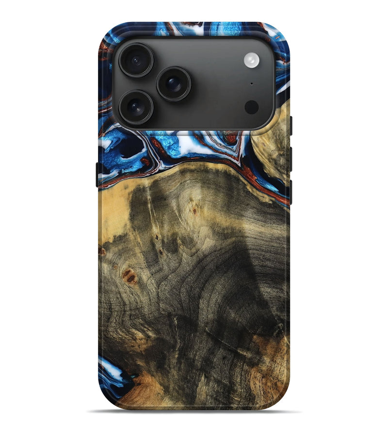 iPhone 17 Pro Max Wood Live Edge Phone Case - Zetta (Teal & Gold, 781255)