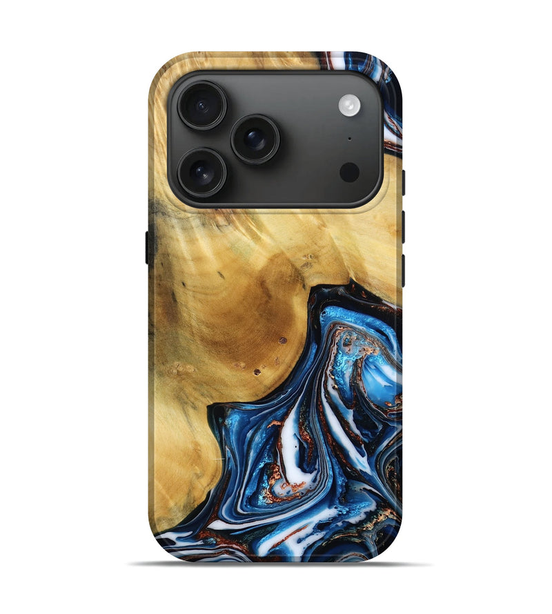 iPhone 17 Pro Wood Live Edge Phone Case - Alize (Teal & Gold, 781259)