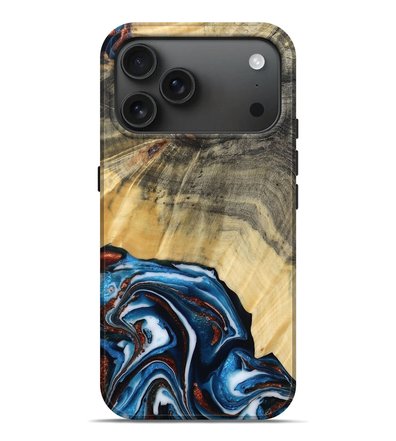 iPhone 17 Pro Max Wood Live Edge Phone Case - Jalisa (Teal & Gold, 781427)