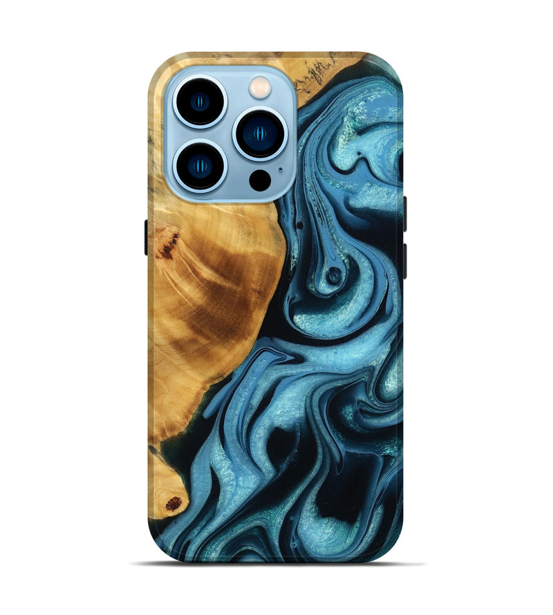 iPhone 14 Pro Wood Live Edge Phone Case - Daxton (Blue, 781429)