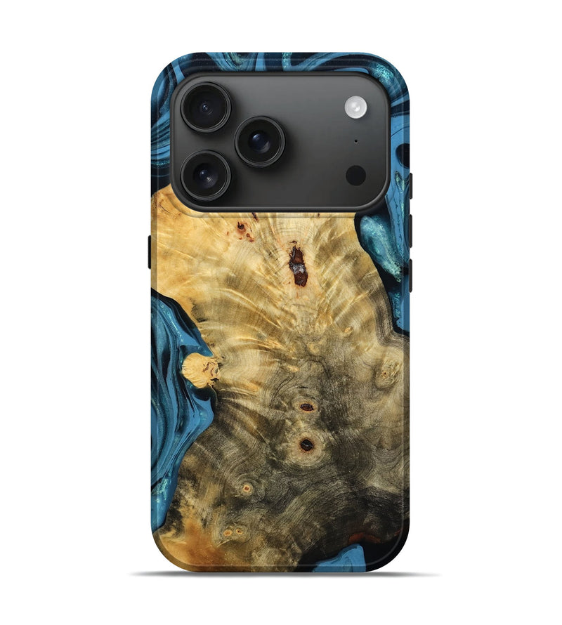 iPhone 17 Pro Wood Live Edge Phone Case - Aryana (Blue, 781430)