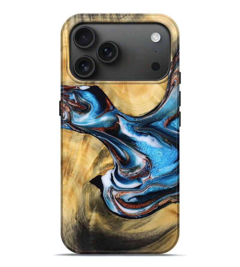 iPhone 17 Pro Max Wood Live Edge Phone Case - Elwood (Teal & Gold, 781431)