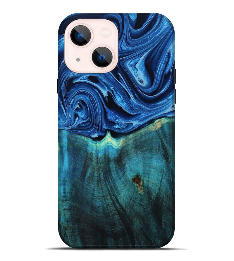 iPhone 14 Plus Wood Live Edge Phone Case - Zachery (Blue, 781462)