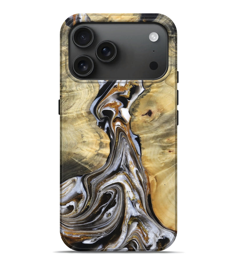 iPhone 17 Pro Max Wood Live Edge Phone Case - Myra (Black & White, 781476)