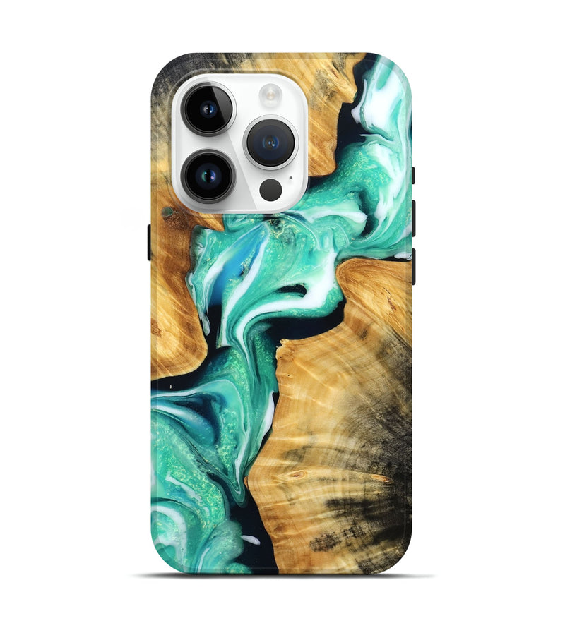 iPhone 15 Pro Wood Live Edge Phone Case - Nelda (Green, 781988)