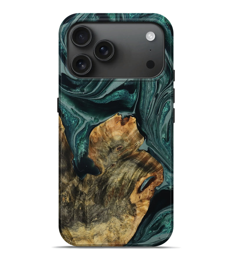 iPhone 17 Pro Max Wood Live Edge Phone Case - Vickey (Green, 782471)