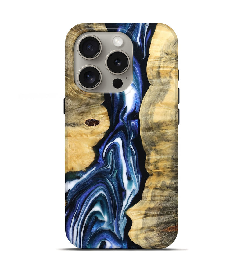 iPhone 16 Pro Wood Live Edge Phone Case - Etta (Blue, 782472)
