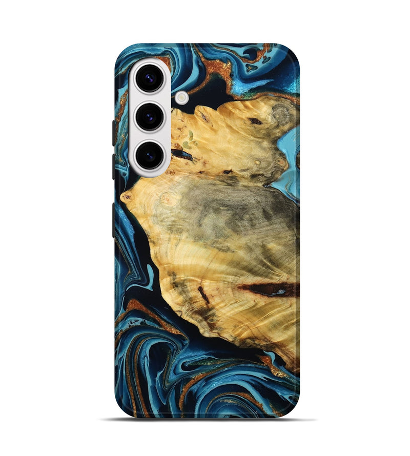 Galaxy S25 Wood Live Edge Phone Case - Leda (Teal & Gold, 782864)